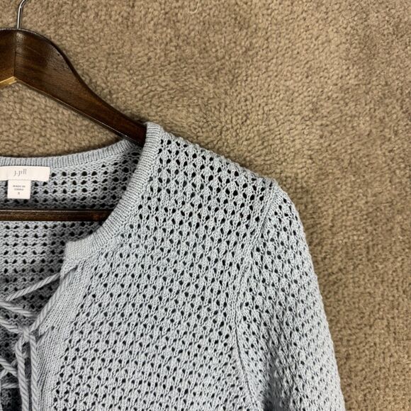 J Jill Sweater Womens Small Blue‎ Knit Lace Up Pullover Lightweight 100% Cotton - Picture 3 of 10